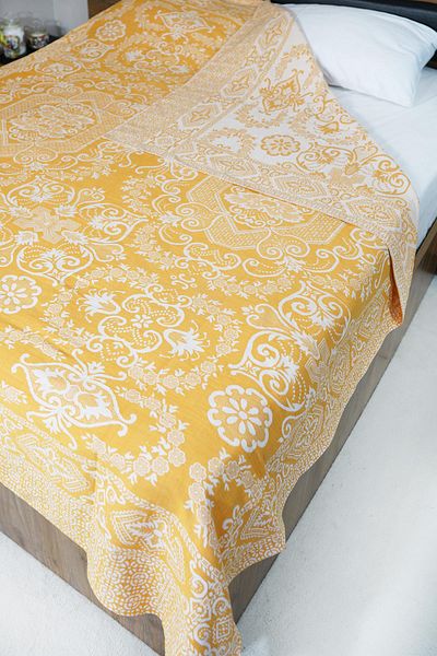Defne&Apollon İpekçilik 100% Cotton Hand-Woven Floral Patterned Pique 190 X 230 cm - Orange