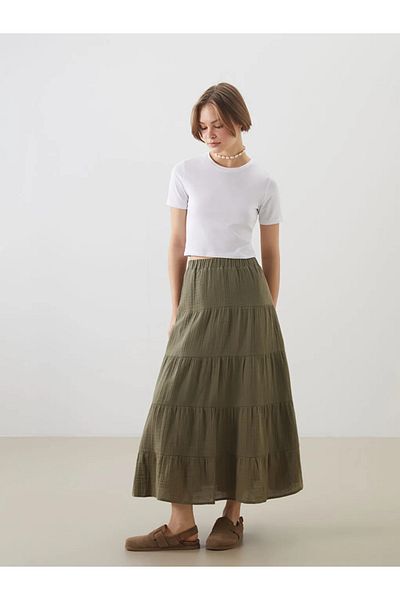 LC Waikiki Xside White Elastic Waist Katkat Skirt