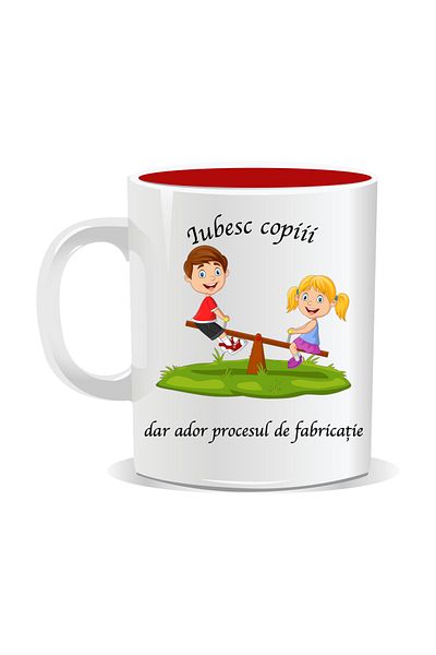 OEM Personalized mug with funny message, I love children but I adore the manufacturing process - Red interior