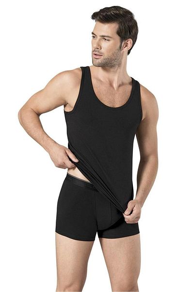NazikEndam Pie Rre Car Din 145 Men's Modal Singlet Boxer Suit -Black