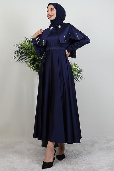 GİYZAMİLA Nira Hijab Evening Dress Navy Blue