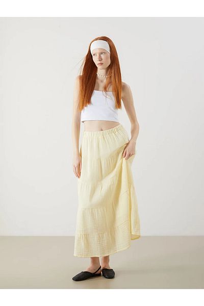 LC Waikiki Xside White Elastic Waist Katkat Skirt
