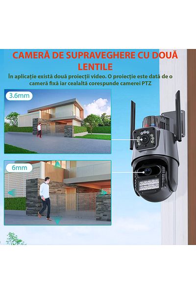 Spionescu Dual surveillance camera, Q322, WIFI, 6MP, outdoor, IP 66, AI, LED lights, two-way communication