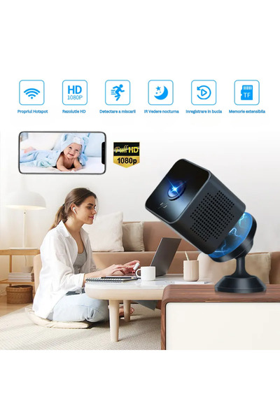 Spionescu Mini cameră magnetică, X1, 4K-HD, rotație 360°, unghi de vizualizare 160°, vedere nocturnă, detectare mișcare