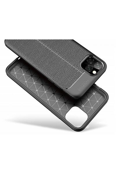 BLACK Case for Apple iPhone 11 PRO, Perfect Fit Black with leather inserts
