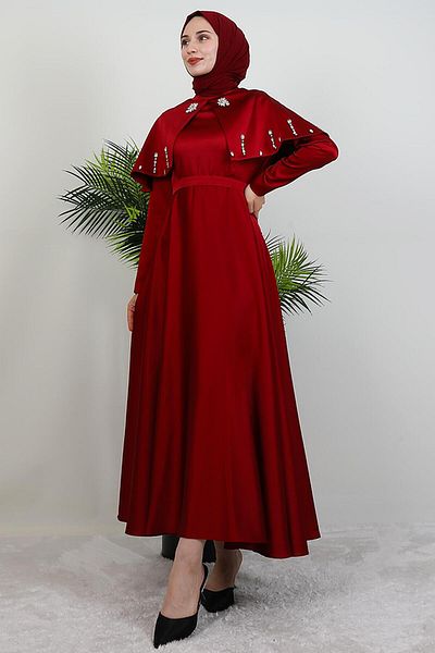 GİYZAMİLA Βραδινό φόρεμα Nira Hijab Claret Red