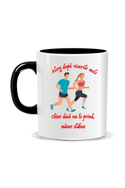 OEM Personalized mug with funny message, I'm running after my dreams - Black interior