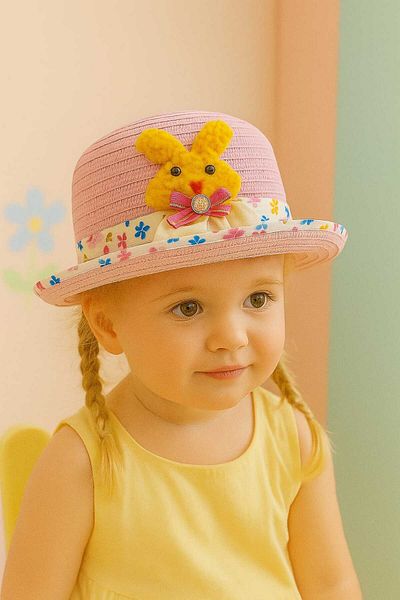 gigigiyim Teddy Bear Patterned Girl's Straw Hat
