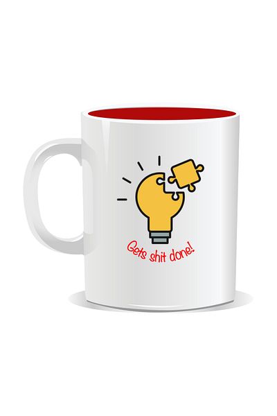 OEM Personalized mug with funny message, Gets shit done, red interior