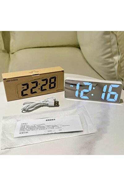 abnturk 1 Adet Masaüstü Dijital Çalar Saat Büyük Aynalı Ekran