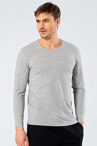 Cacharel Bisiklet Yaka Erkek Uzun Kollu T-shirt Gri