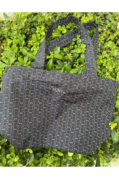 Minel Women's Black Digital Printed Beach Bag Ç-051