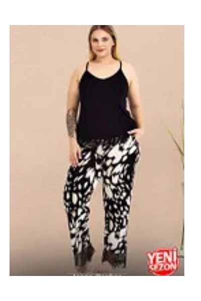 Lady Plus Size Patterned Legs Lace Pajamas Suspender Lace Top Pajamas Set 10983