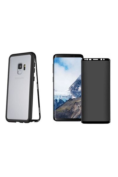 Privacy Samsung Galaxy S9 Plus Magnetic Case with Tempered Glass Back and Privacy Screen Protector, Perfect
