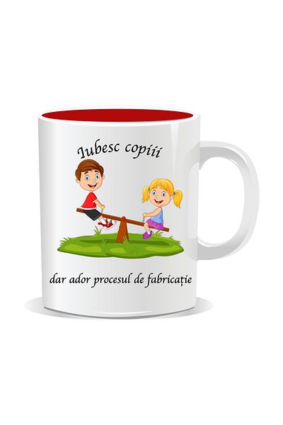 OEM Personalized mug with funny message, I love children but I adore the manufacturing process - Red interior