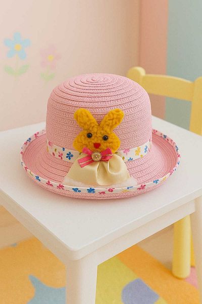 gigigiyim Teddy Bear Patterned Girl's Straw Hat