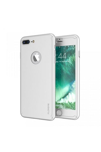 OEM Husă Apple iPhone 7 Plus, Full Body argintie, acoperire completă la 360 de grade cu folie de protecție din sticlă gratuită