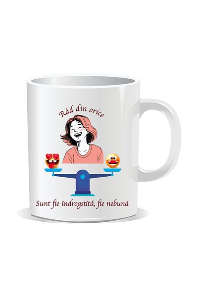 OEM Personalized mug with funny message, I laugh at everything. I'm either in love or crazy - White interior