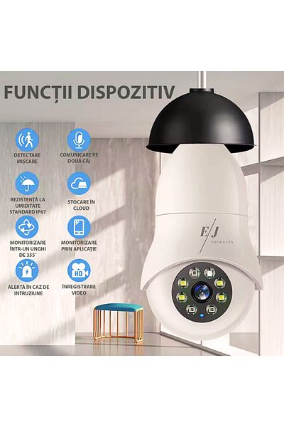 Spionescu Surveillance camera, E27, full HD, WIFI, 5G, 355° panoramic view, alarm, IR, night vision