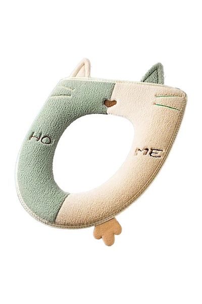 SellerRasov doar pregatiti Cream-Green Toilet Seat Cover, Soft and Fluffy, With Zipper, Cotton and Wool, Increased Comfort