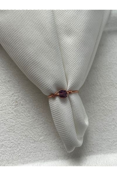 Pel Design Cube Amethyst Stone Adjustable Copper Color Wire Ring Handmade