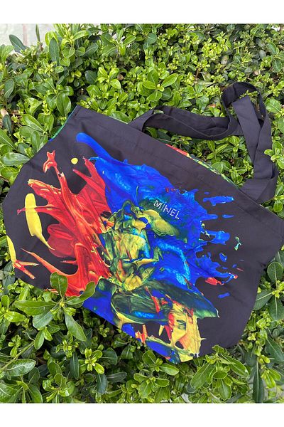 Minel Women's Black Digital Printed Beach Bag Ç-035