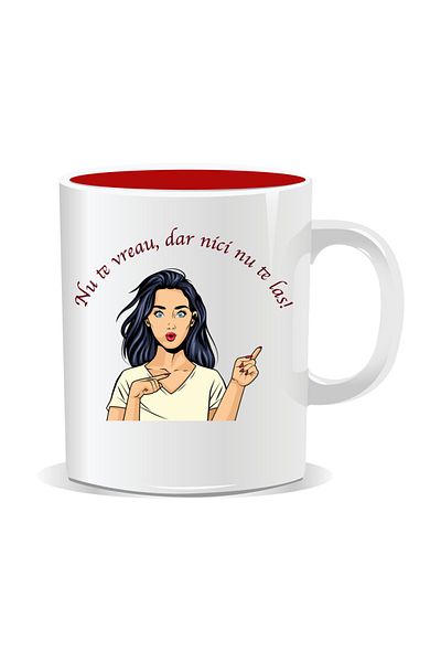 OEM Personalized mug with funny message, I don't want you but I won't leave you either - Red interior