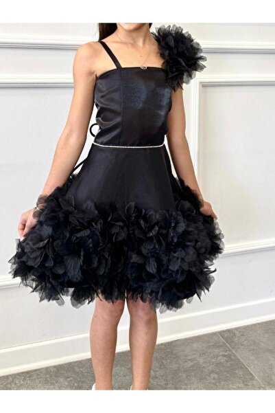 Zekids Детска рокля с детайли от цветя на раменете и полата