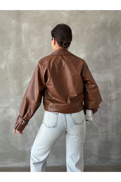 MEECY Kunstlederjacke mit Ballonärmeln