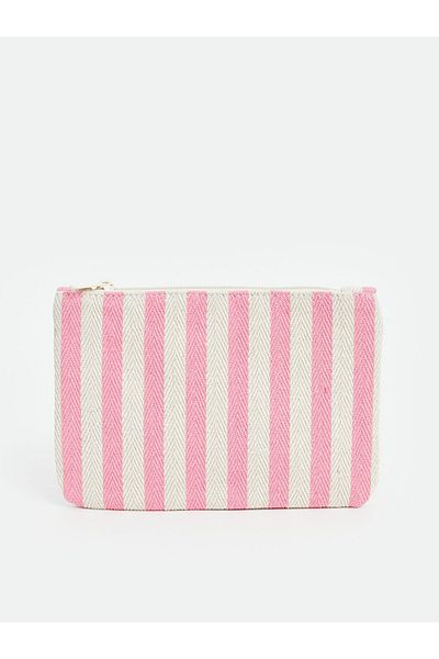 LC Waikiki Women's Cotton Fabric Wallet with Stylish and Modern Striped Design (21X14X1 cm)