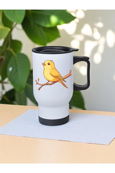 lili hediyelik Cute Bird Printed Steel Cup Thermos with Handle 450 ml