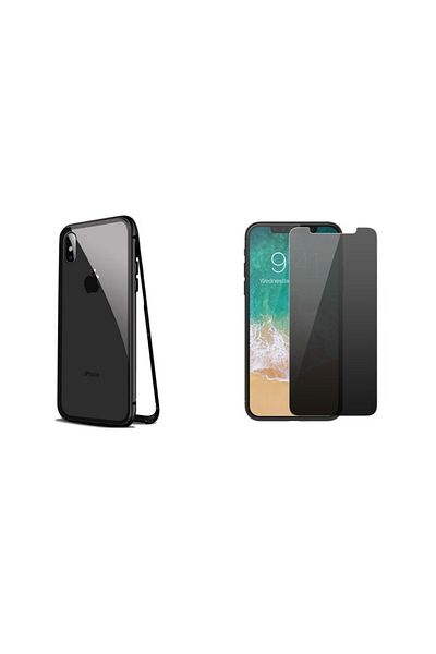 Privacy Apple iPhone XS MAX Magnetic Case with Tempered Glass Back and Privacy Screen Protector, Perfect Fit