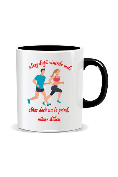 OEM Personalized mug with funny message, I'm running after my dreams - Black interior