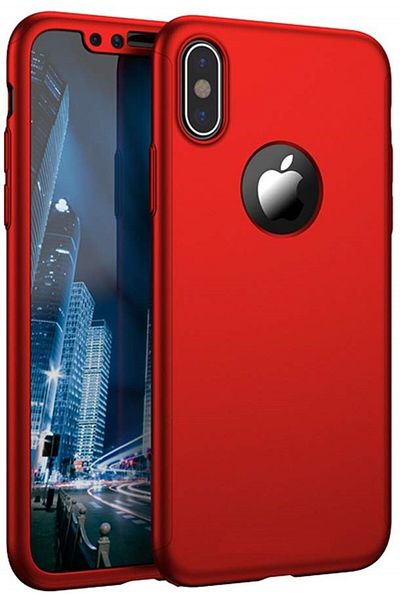 OEM Carcasă Apple iPhone X, Full Body Roșie, acoperire completă la 360 de grade cu folie de protecție din sticlă gratuită