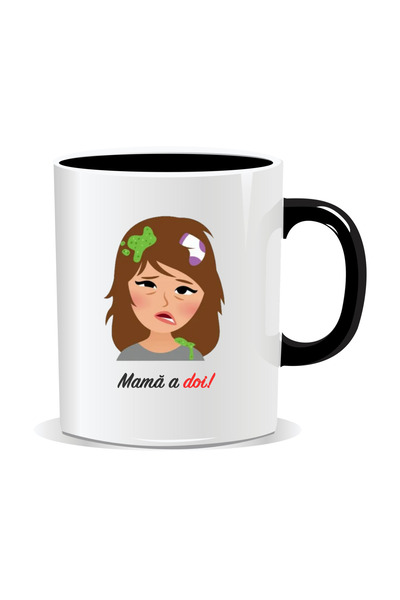 OEM Cana personalizata cu mesaj amuzant, Mama a doi - Interior negru