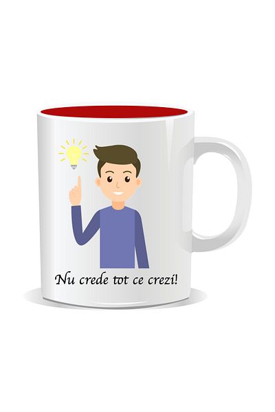 OEM Personalized mug with funny message, Don't believe everything you think - Red interior