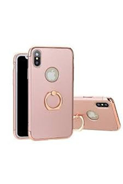 OEM Калъф за Apple iPhone X, 3в1 пръстен, розово-златен