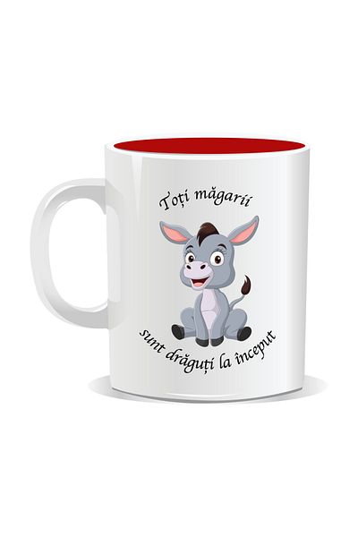OEM Personalized mug with funny message, All donkeys are cute at first - Red interior