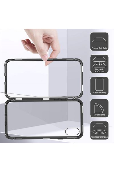 Privacy Apple iPhone XS Magnetic Case with Tempered Glass Back and Privacy Screen Protector, Perfect Fit