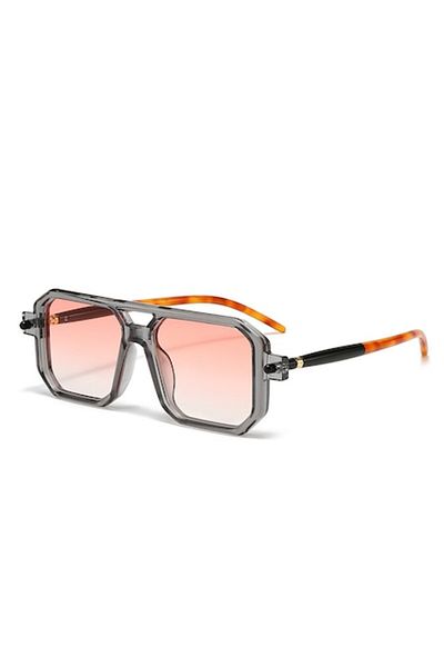 Tessero - Premium Sunglasses, Rectangular, Metal Details, Two-color Design, Pink Lens, Unisex, UV400