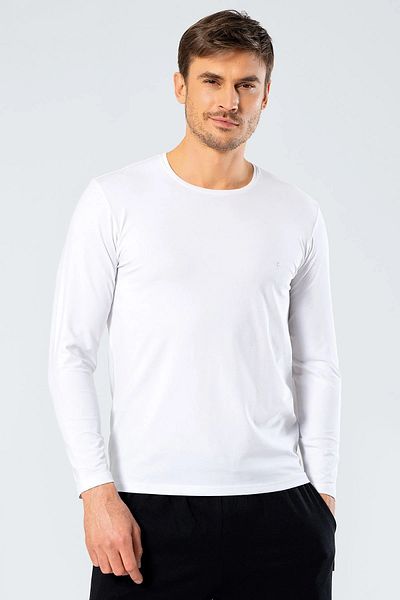 Cacharel Crew Neck Men's Long Sleeve T-Shirt White
