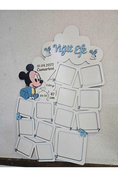 Evsay My First Year Photo Memory Frame - Decorative Baby Room 12 Month Picture Memory Frame Blue