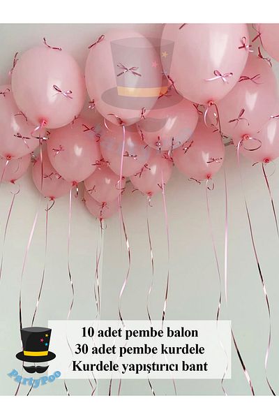 PartyPoo Pink Balloon Set with Pink Bow Ribbon 10 Pieces |   Birthday Bow Balloon, Ribbon Balloon
