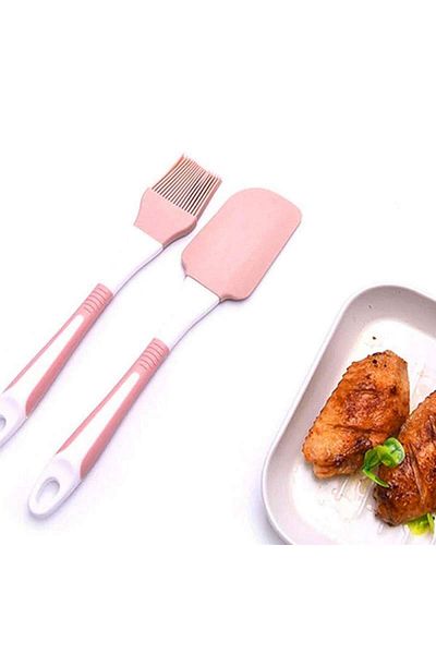 SIKS Set of 2 Kitchen Utensils SIKS SPA02 For Home, 1 Brush And 1 Spatula, Pink Silicone