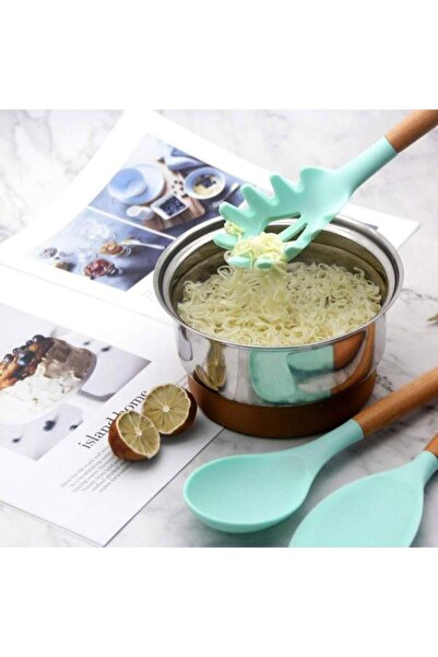 SIKS Set of 12 SIKS Food Grade Silicone Utensils, SPA12, With Wooden Handle, Turquoise