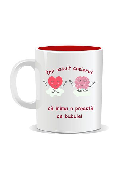 OEM Personalized mug with funny message, I listen to my brain because my heart is pounding Red interior