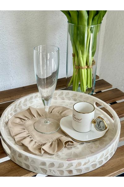 Decamor home 6-Piece Beige Frilly Presentation Napkin