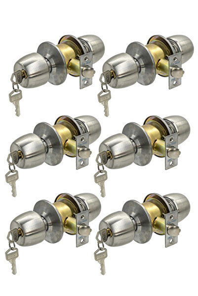 ÖZGÜN 6'lı Set Topuzlu Kapı Kolu Kilidi Otel Tipi Kapı Kolu Kilit A Kalite