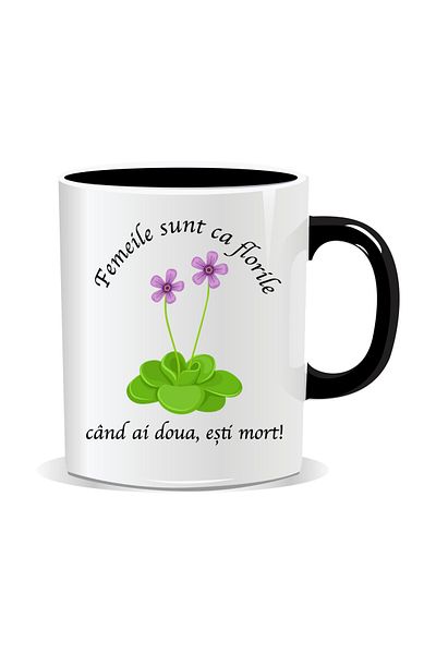 OEM Personalized mug with funny message, Women are like flowers. When you have two you are dead. Black interior