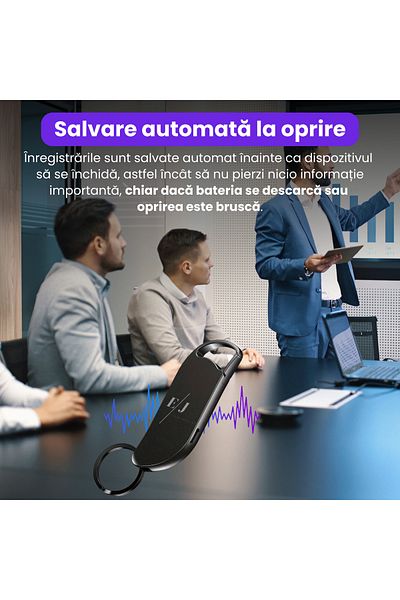 Spionescu Înregistrator vocal ascuns în breloc, 64 GB, activare vocală inteligentă, înregistrare continuă 24 de ore